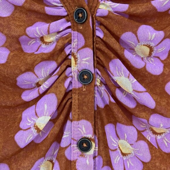 Free People Lucky Shirt Coffee Combo Floral Cottage Boho Western Y2K Brown Large - Picture 5 of 11